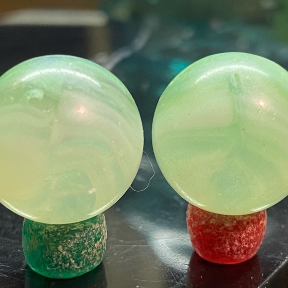 2 vintage tri lite light green & white phantom conqueror marbles - Picture 4 of 9
